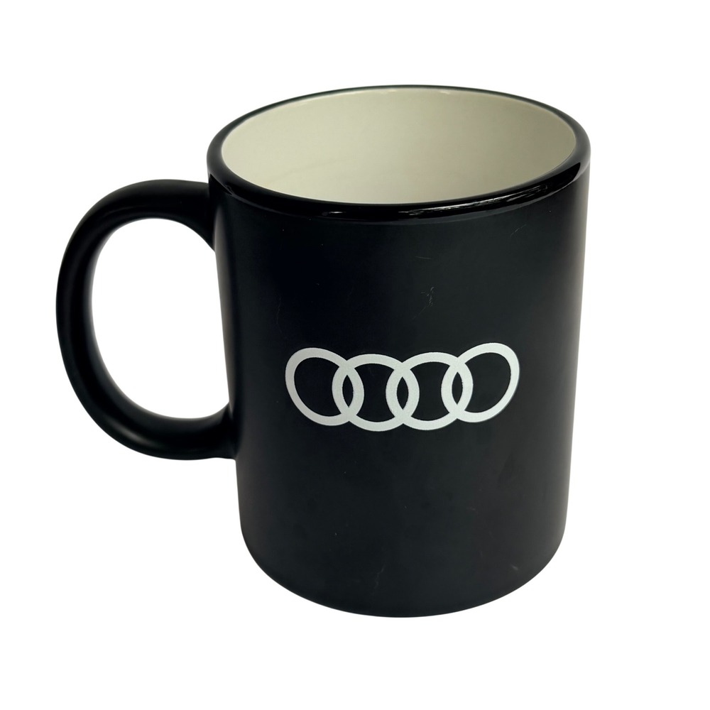 Audi Coffee Mug Matte Black Liquid Logic Ceramic Tea Cup White Logo 12oz
